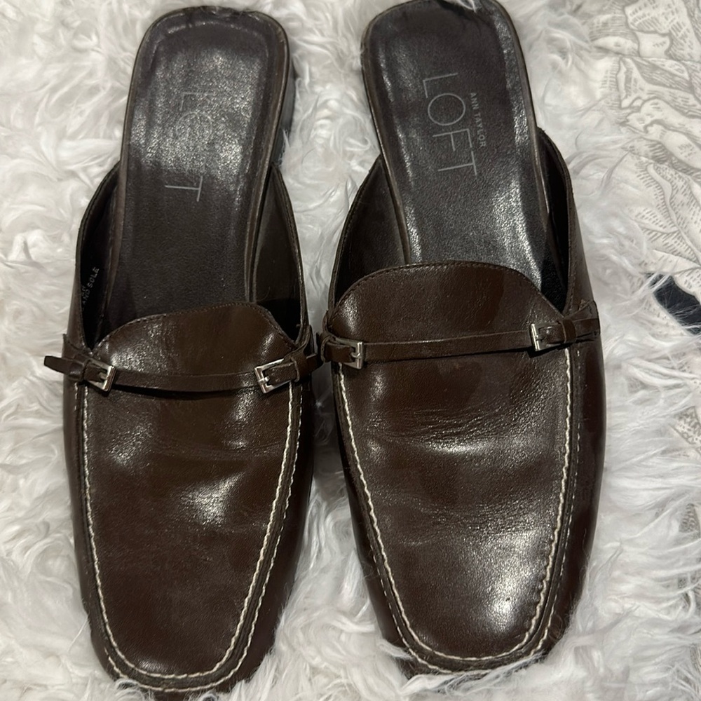 Loft brown leather mules